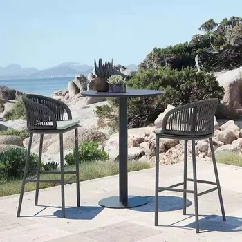 Простые домашние барные стулья из железа, Скандинавская барная мебель, спинка из ротанга, высокий барный стул для гостиничной кухни, Креативный садовый барный стул на открытом воздухе