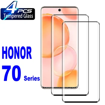 Закаленное стекло 2/4 шт. для Huawei Honor 70 80 90 Pro Разблокировка отпечатков пальцев Изогнутое защитное стекло для экрана с защитой от царапин