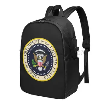 Печать Президента Соединенных Штатов, рюкзак для ноутбука, 17-дюймовые прочные легкие сумки, повседневный дорожный рюкзак с USB-портом