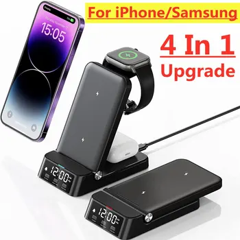Беспроводная Зарядная Подставка 15 Вт 4 В 1 Для iPhone 14 13 12 11 X Samsung Galaxy S22 S21 Apple Watch Airpods Док-станция Для Быстрой Зарядки