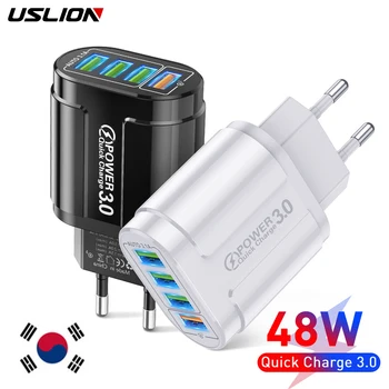 USLION 4 порта 48 Вт USB зарядное устройство Быстрая зарядка QC 3.0 Настенная зарядка для iPhone Samsung Мобильный адаптер корейского стандарта для путешествий