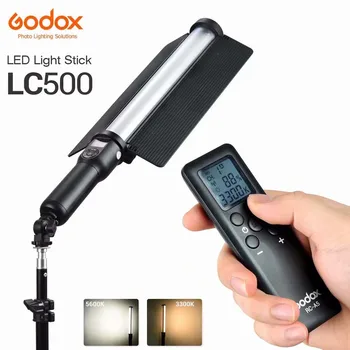 Godox LC500 с регулируемой ручкой 3300K-5600K Светодиодная подсветка, встроенный аккумулятор Lithiunm + пульт дистанционного управления + зарядное устройство переменного тока