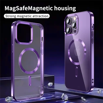 Прозрачный чехол для беспроводной зарядки Magsafe для iPhone 11 Pro 12 13 14 Pro Max 14 Plus, ультратонкая задняя крышка с магнитным покрытием