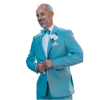 Синие мужские костюмы, 2 предмета, наряды с вырезами на лацканах, Свадебные смокинги, Деловая официальная одежда для выпускного вечера жениха, Блейзер и брюки на заказ, комплекты