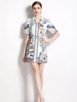 Новое модное короткое платье с принтом для женщин 2023, повседневное цельное платье на молнии с коротким рукавом, женское