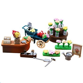 1:18 Мини-моделирование цветочного магазина, тележка для украшения микроландшафта, кукольный домик, детские игрушки для игр в домик