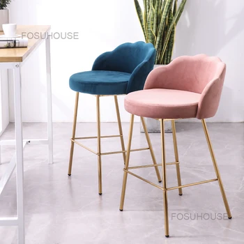 легкие роскошные домашние барные стулья с тканевой спинкой Современные высокие барные стулья для кухонной мебели Nordic Дизайнерский высокий барный стул со спинкой Z