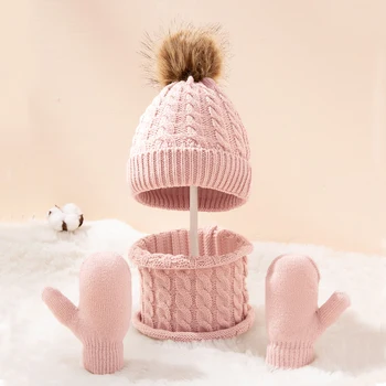 Шерстяная теплая детская шапка, шарф, перчатки, 3 комплекта, осенне-зимний комплект детских шапок, шапка для новорожденных, теплый костюм, шапка, перчатки