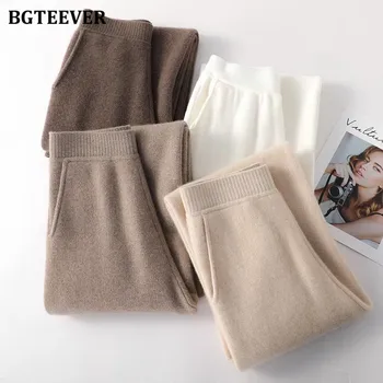 BGTEEVER Стильные прямые женские трикотажные брюки со свободными карманами, осенне-зимние широкие брюки-свитера для женщин