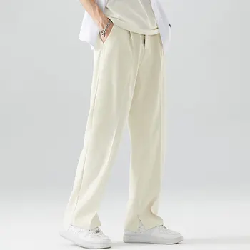 Летние однотонные повседневные брюки 2023 для мужчин с эластичной резинкой на талии, прямые свободные брюки Y2K, мужские уличные дышащие шикарные широкие брюки для костюма