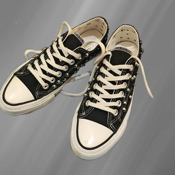 Весенне-осенняя семейная винтажная парусиновая обувь ручной работы на заказ с заклепками, удобная для уличных танцев в стиле хип-хоп