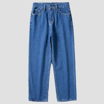 Новые осенние мужские джинсовые широкие брюки в корейском стиле, прямые светло-голубые мешковатые джинсы, студенческие брюки с эластичной резинкой на талии, мужские Черные, серые