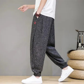 Летние штаны для бега в китайском стиле Харадзюку 2023, Мужские Новые Повседневные Свободные брюки Harlem с вышивкой, Винтажные спортивные брюки 5XL