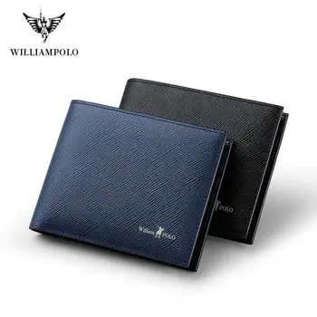 Мужской кошелек WILLIAMPOLO Люксового бренда из 100% натуральной кожи, повседневные кошельки с двойными застежками, маленькие кошельки