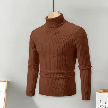 Пуловер, свитер, однотонный свитер, стильные предметы зимнего гардероба, мужские вязаные свитера с высоким воротом, однотонные