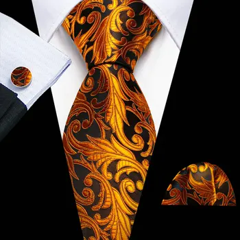 Изысканные Золотые шелковые галстуки Для мужчин, Элегантные карманные квадратные запонки с цветочным рисунком, Набор галстуков для жениха, Свадебная вечеринка Barry.Дизайнер Wang