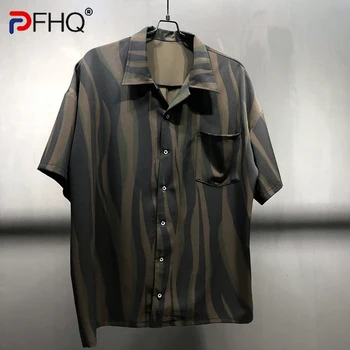 PFHQ Летние мужские высококачественные дышащие топы в полоску, уличная одежда с короткими рукавами и карманами, универсальные рубашки для отдыха Tide 21Z1142