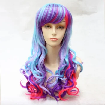 Женский парик с длинными разноцветными вьющимися волосами, Парик для дамской вечеринки, полный парик