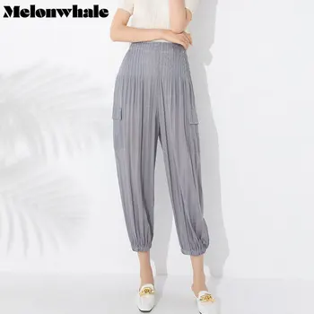 MelonWhale Miyake Плиссированные брюки-карандаш с карманом 2023 Летние Свободные брюки большого размера Корейская повседневная Элегантная модная одежда