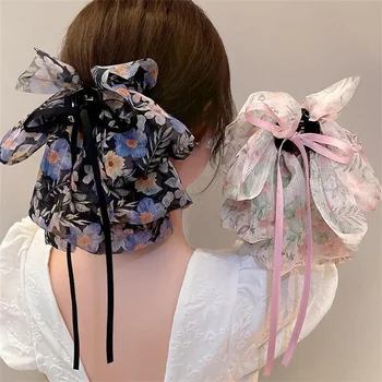 Французская элегантная цветочная шифоновая заколка для волос с бантом, заколки для волос для женщин, заколка для волос с бантом, Шпилька для головного убора