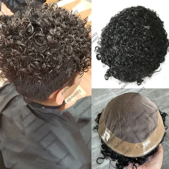 18 мм Натуральный Кудрявый мужской парик из 100% человеческих волос, сверхпрочный, Тонкая Моно-основа и искусственная Мужская замена парика, Дышащий Моно-кружевной Капилляр