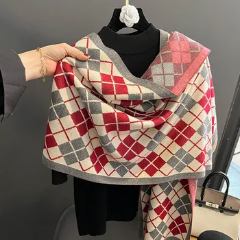 Зимний Кашемировый шарф 2022 года, Дизайнерские Клетчатые шали из Пашмины, обертывания, Толстое Теплое женское Роскошное офисное одеяло Bufanda, Палантины.