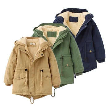 Пальто для мальчиков, хлопковая верхняя одежда, ветровка 2023, ворсистый плотный бархат, зимняя теплая высококачественная детская одежда