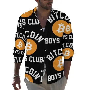Биткойн-рубашка для мальчиков, Клубная цифровая валюта, Повседневные рубашки с длинным рукавом, Уличные блузки с принтом, Весенняя Новинка, Одежда большого размера