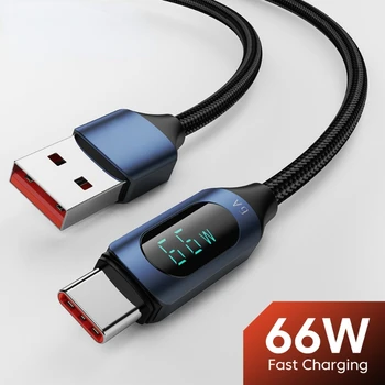 Кабель для передачи данных USB C с быстрой зарядкой 6A 66 Вт для Huawei Mate 50 40 Pro Samsung Кабель с цифровым дисплеем USB Type C.