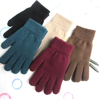Эластичные перчатки с полными пальцами, модные женские зимние теплые толстые велосипедные перчатки для вождения, Кашемировые вязаные уличные варежки с пятью пальцами