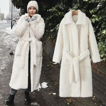 Elmsk 2023 Зимнее пальто Женская парка из овечьей шерсти в стиле ретро от французского модного блогера, тренч, Элегантное длинное пальто на шнуровке