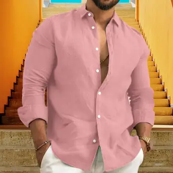 Мужская рубашка Стильный мужской однобортный кардиган приталенного кроя из мягкой дышащей ткани для осенне-весенней моды, дышащая рубашка в стиле ретро