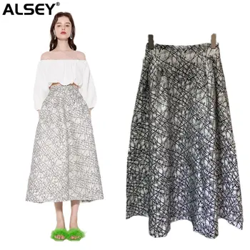 ALSEY Высокое качество 2023 Осенняя Хороводная Жаккардовая юбка-зонтик, модная длинная юбка в стиле ретро, объемная юбка-полукомбинезон для пожилых людей