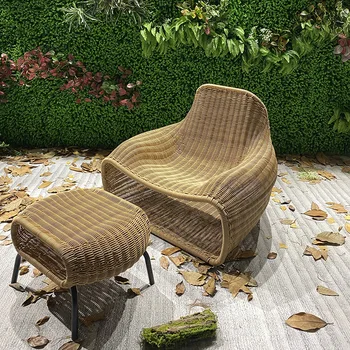 Кресло из ротанга на открытом воздухе и в помещении, диван из ротанга в скандинавском минималистичном стиле, Балкон отеля, Водонепроницаемое кресло для отдыха в семье.