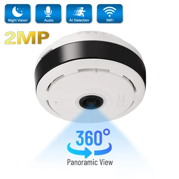 Панорамная Wifi камера 5 МП/3 Мп 360, IP-лампа ночного видения, двухстороннее аудио, камера видеонаблюдения, лампа 