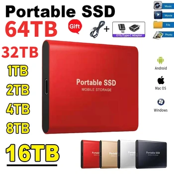 Оригинальный USB 3.1 SSD 64/32/16/8/4/2/1 ТБ Высокоскоростной Твердотельный Накопитель Портативный Внешний Жесткий Диск Type-C Для Портативных ПК PS4 PS5