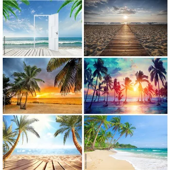 Тропическое море, пляж, Пальмы, фон для фотосъемки, Природные живописные фоны для фотосессий, Фотостудия 211227-HHB 11