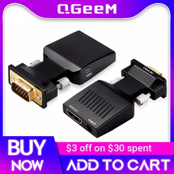 Кабель-адаптер QGeeM VGA-HDMI со звуком Full HD Адаптер VGA-HDMI с видеовыходом 1080P HD для ПК-ноутбука HDMI toVGA