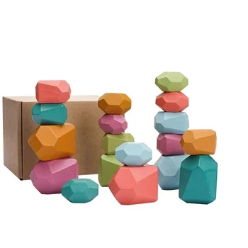Радужные камни Строительные блоки Деревянные Красочные деревянные игрушки Укладчик блоков Балансировочные игры Развивающие игрушки Монтессори для детей