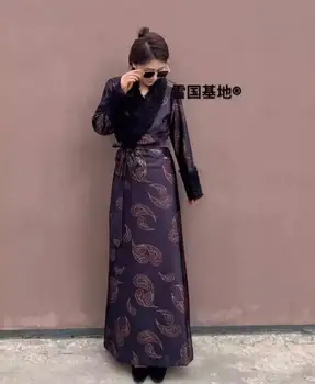 Китайская тибетская этническая одежда Зимнее хлопчатобумажное платье