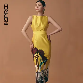 Женское Шикарное Элегантное платье 2023, летние Корейские модные Желтые платья без рукавов для женщин, сумка с принтом в стиле ретро, платье Миди в стиле хип-хоп