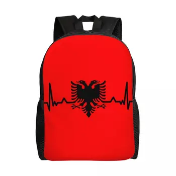 Рюкзаки с флагом Албании Heartbeat для мужчин и женщин, водонепроницаемые Сумки для колледжа и школы Albanian Eagle Shqiponja, сумки для книг с принтом