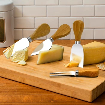 Набор ножей для сыра с дубовой ручкой, нож для сыра, нож для нарезки масла, нож для пиццы, нож для запеченного сыра из нержавеющей стали из четырех частей