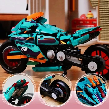 Высокотехнологичный спортивный локомотив для быстрых гонок, кибермотоцикл, Технические кирпичи MOC, модель мотоцикла, строительные блоки, игрушки для подарка мальчику