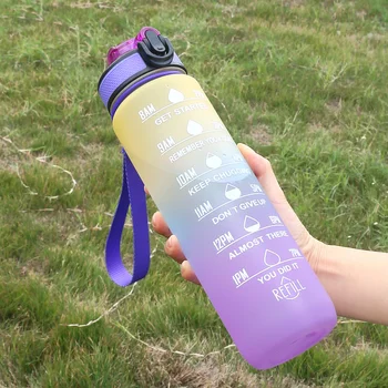 Бутылка для воды объемом 1 л, мотивационная спортивная бутылка для воды градиентного цвета с отметкой времени, герметичная чашка для офиса, спортзала, улицы