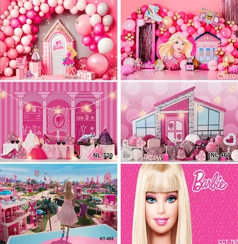 Розовый фиолетовый фон принцессы Диснея Барби для вечеринки по случаю Дня рождения Фото Фон Милая Кукла Фотография Баннер Украшения Реквизит