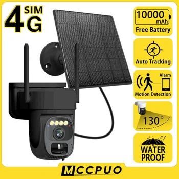 Mccpuo 5MP 4G SIM-Карта Солнечная Камера Встроенный Аккумулятор Обнаружение Движения PIR Наружная Безопасность Видеонаблюдение PTZ WIFI Камера