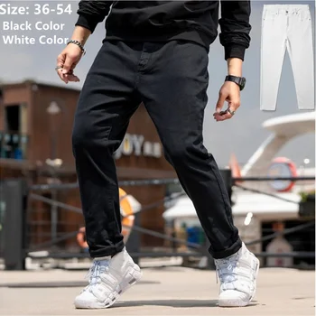 Белые джинсы Брендовые мужские Большого размера 54 52 50 180 кг Черный деним Свободный Эластичный Плюс Прямые Высококачественные хлопчатобумажные брюки Весенние брюки