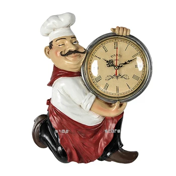 Старинные настенные часы, украшение дома, статуэтка шеф-повара из смолы, часы, Немой кварцевые часы для гостиной, декор для кухни, подвесные часы