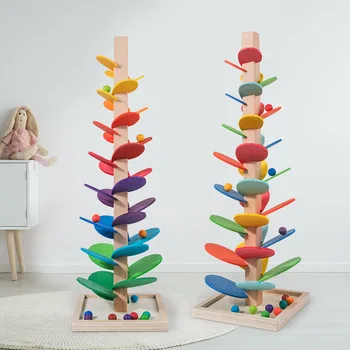 Новое красочное дерево, мраморный мяч, беговая дорожка, строительные блоки, детские деревянные игрушки Монтессори, обучающие развивающие игрушки для детей